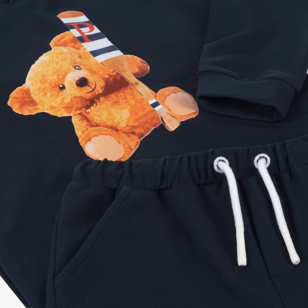 Patachou-Navy Teddy Bear Cotton Ensemble | Childrensalon Outlet