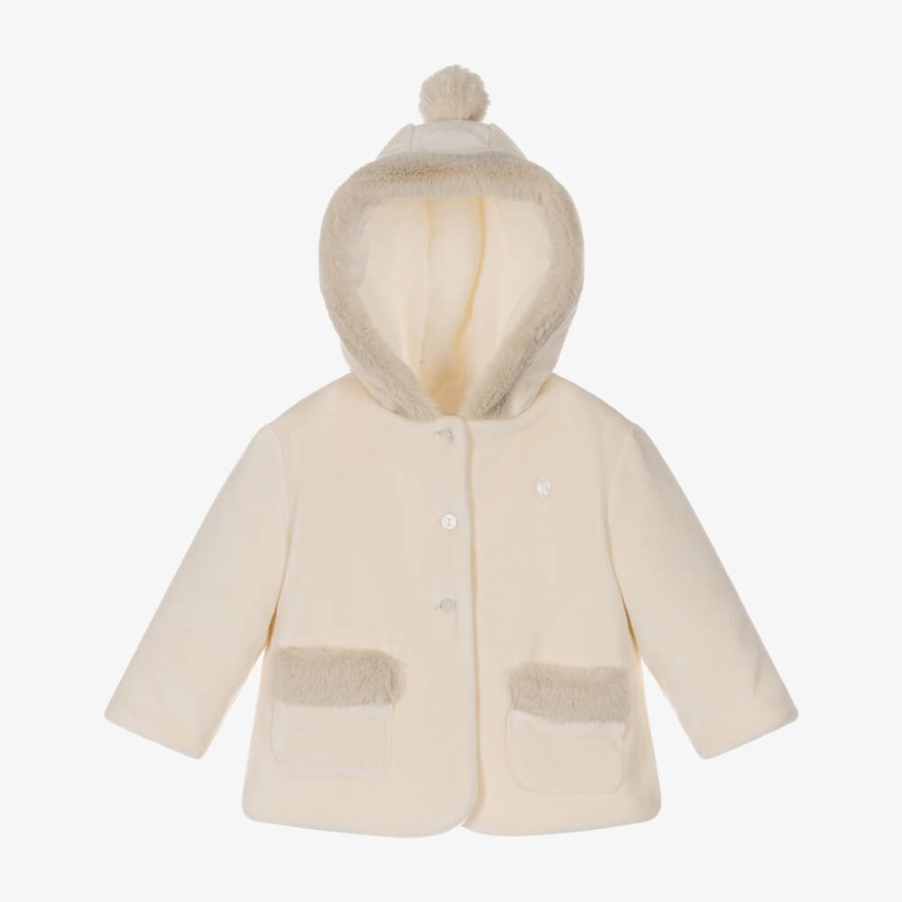 Patachou-Pale Beige Velour Pram Coat | Childrensalon Outlet