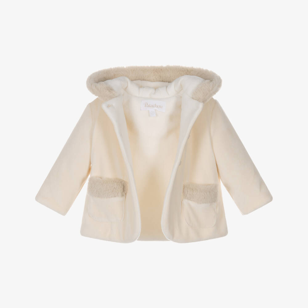 Patachou-Pale Beige Velour Pram Coat | Childrensalon Outlet