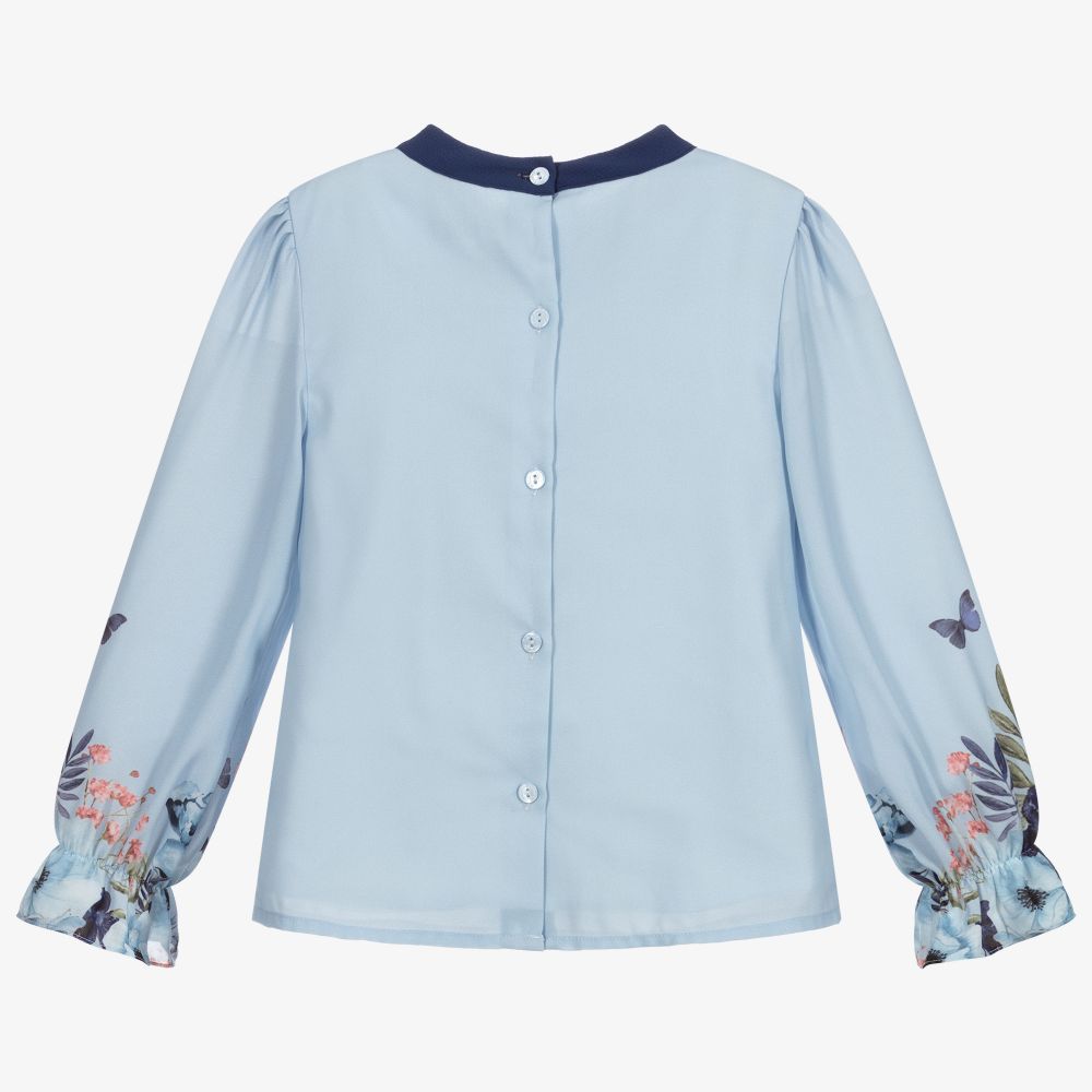 Patachou-Pale Blue Butterflies Blouse | Childrensalon Outlet