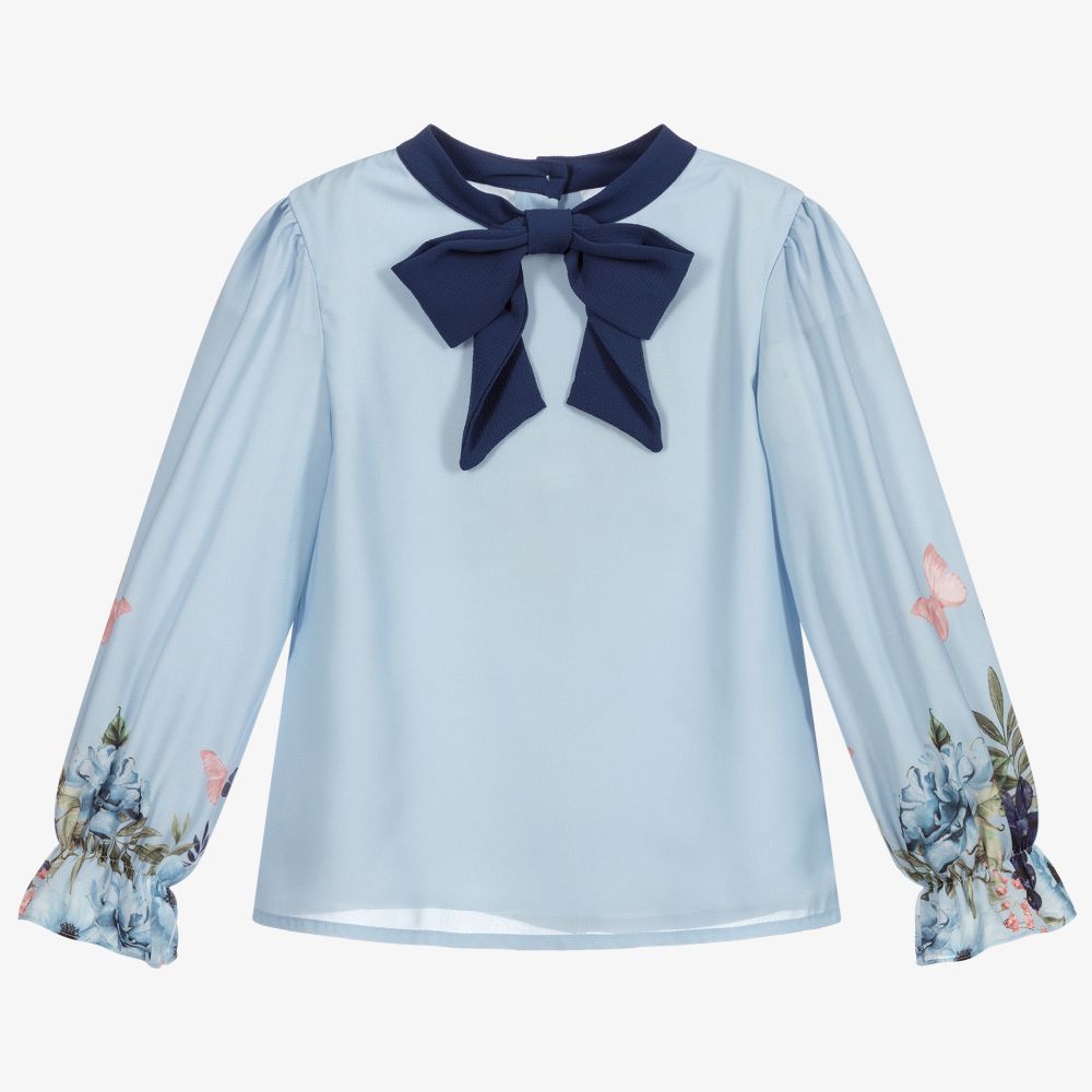 Patachou-Pale Blue Butterflies Blouse | Childrensalon Outlet