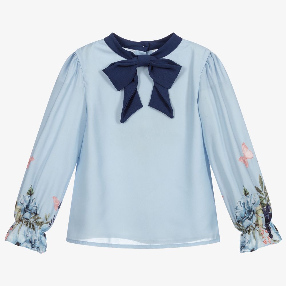 Patachou - Hellblaue Bluse mit Schmetterlingen | Childrensalon