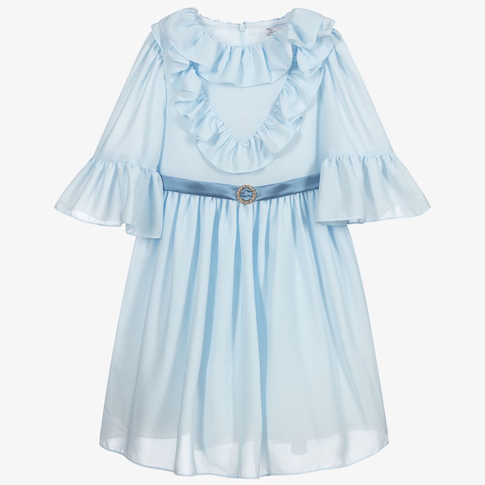 Patachou - Robe bleu pâle en mousseline à volants | Childrensalon