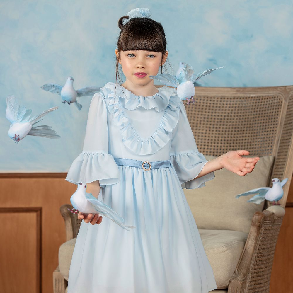 Patachou Pale Blue Chiffon Frills Dress Childrensalon Outlet