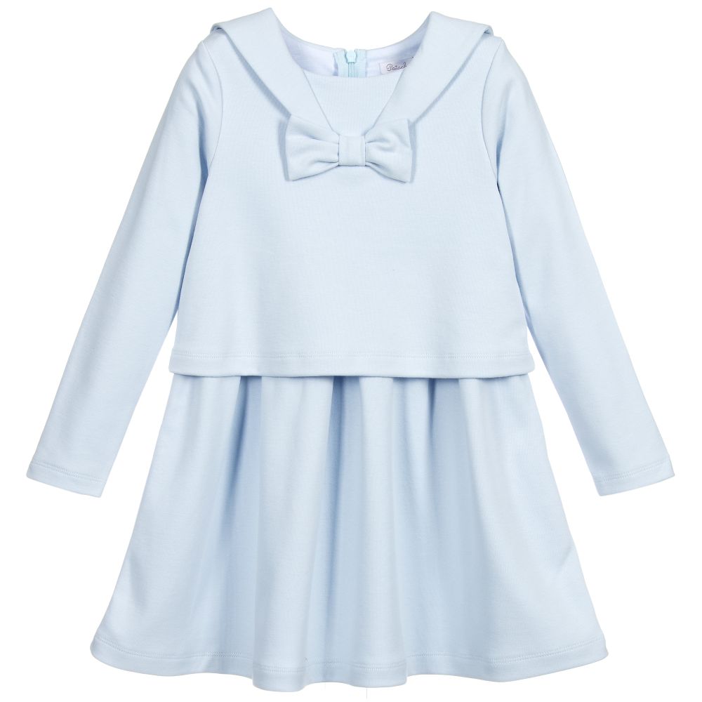 Patachou - Pale Blue Cotton Jersey Dress | Childrensalon