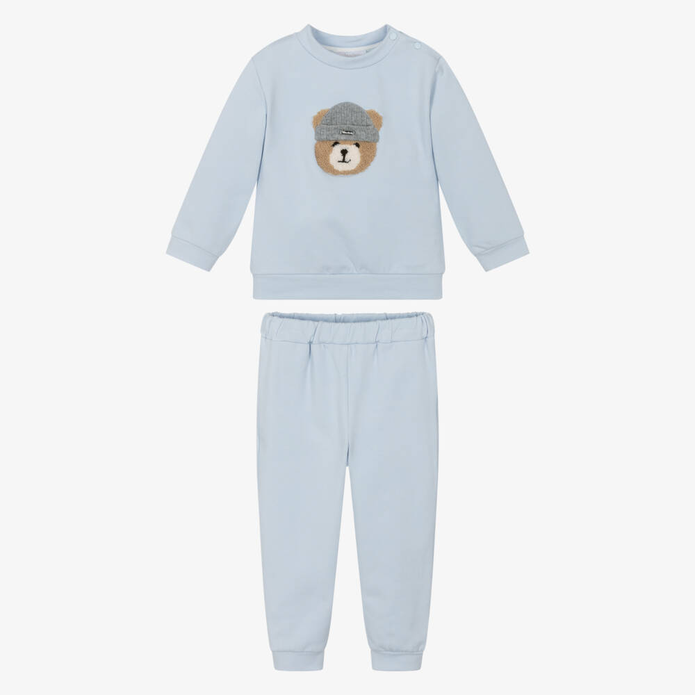 Patachou-Pale Blue Cotton Jersey Teddy Tracksuit | Childrensalon Outlet