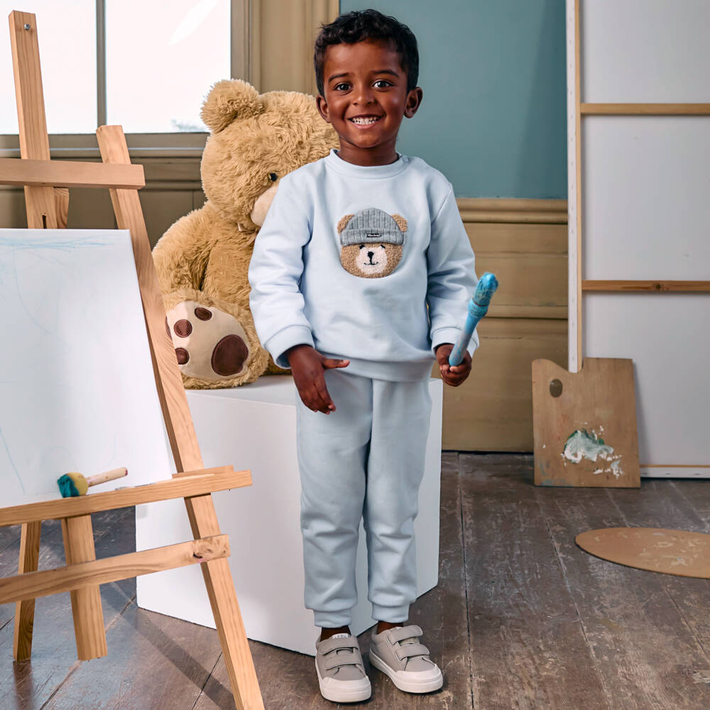 Patachou-Pale Blue Cotton Jersey Teddy Tracksuit | Childrensalon Outlet