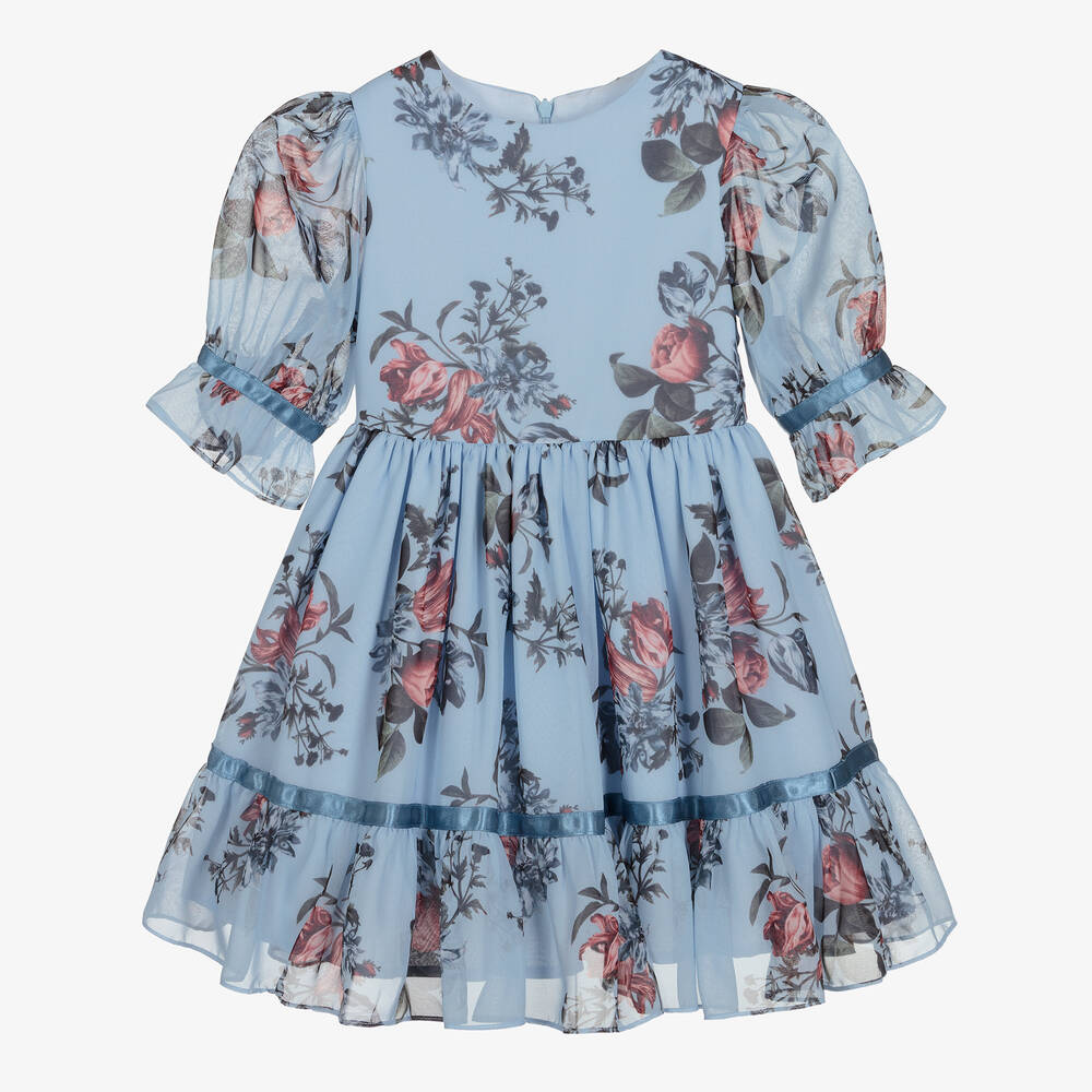 Patachou - Pastellblau geblümtes Chiffonkleid | Childrensalon