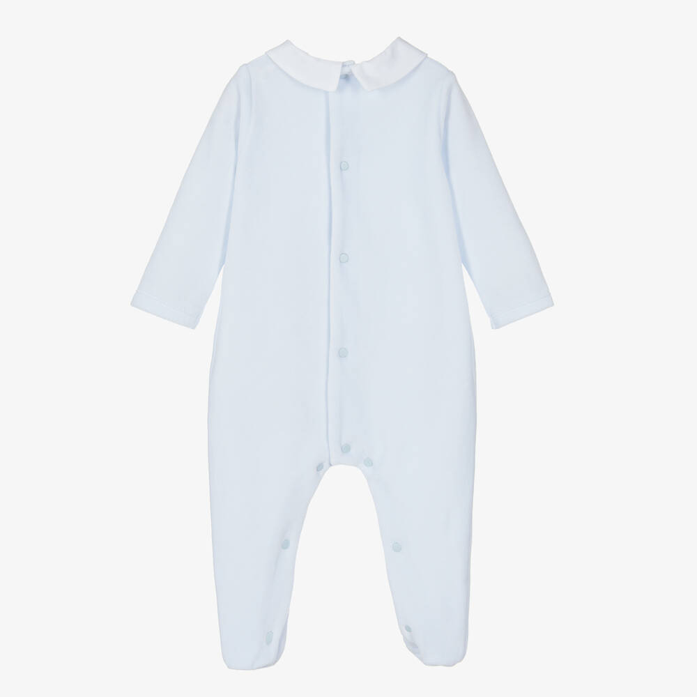 Patachou-Pale Blue Velour Babygrow | Childrensalon Outlet