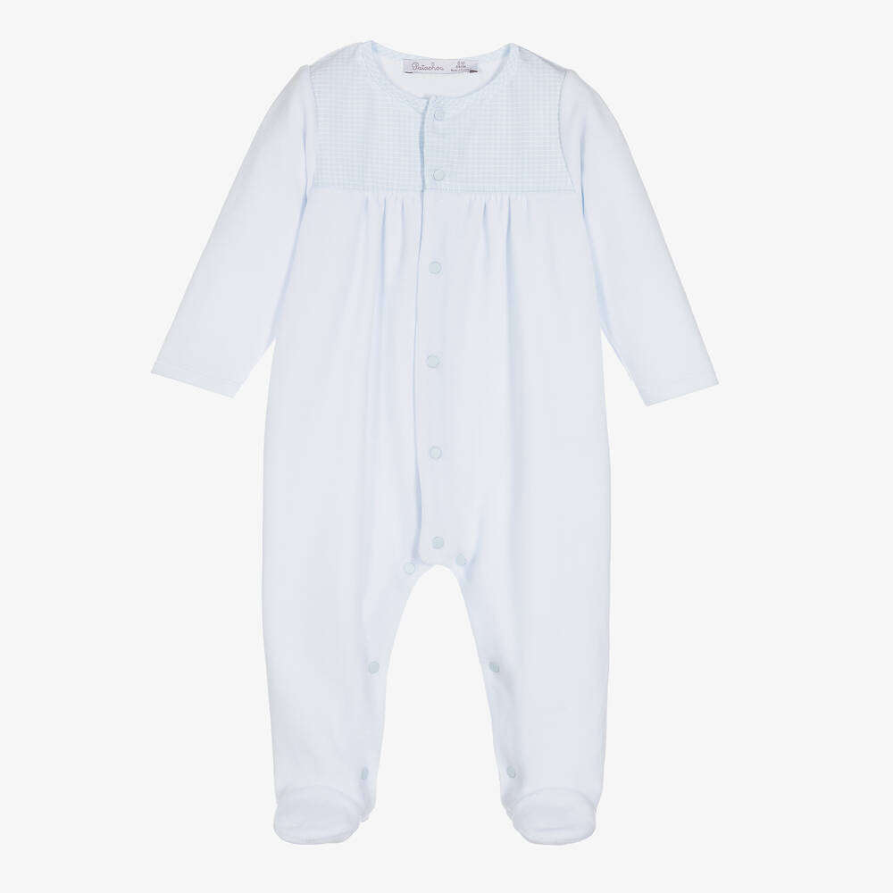 Patachou - Pale Blue Velour Babygrow | Childrensalon