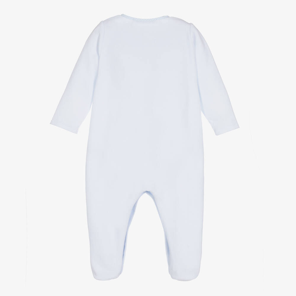 Patachou-Pale Blue Velour Babygrow | Childrensalon Outlet