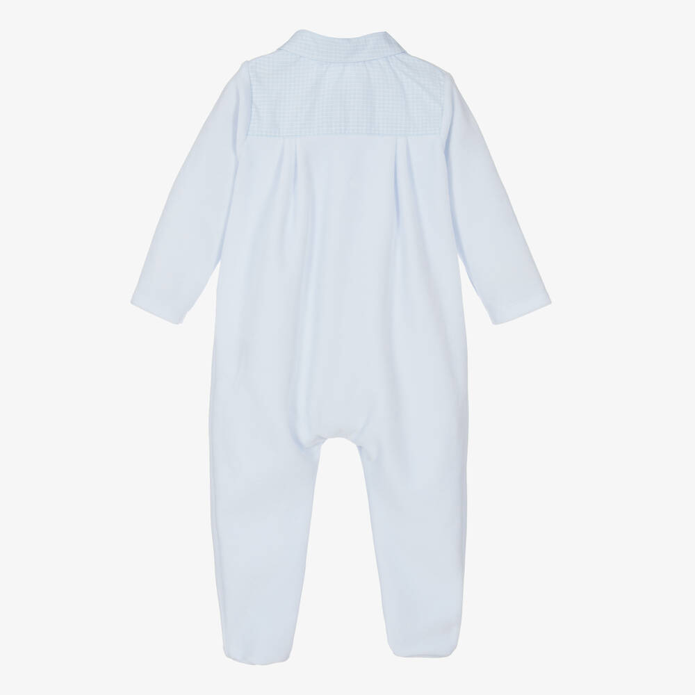 Patachou-Pale Blue Velour Babygrow | Childrensalon Outlet