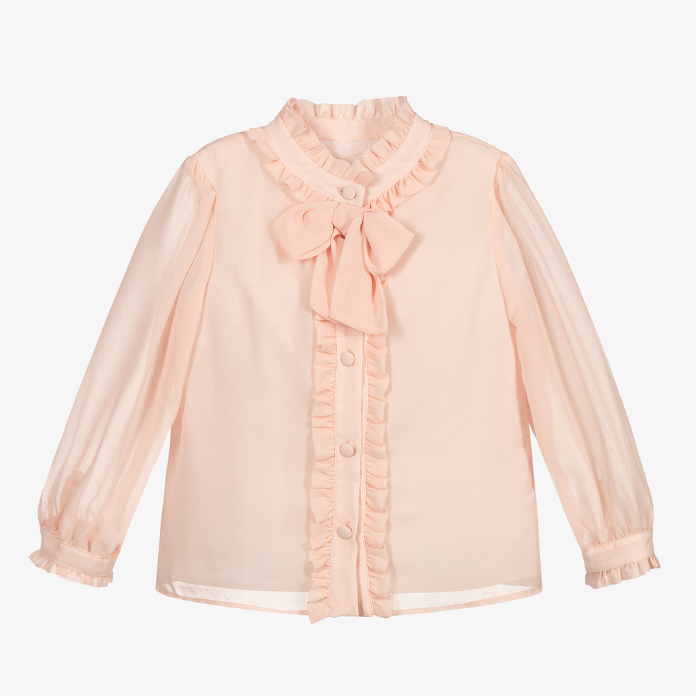 Pink chiffon blouse with bow discount