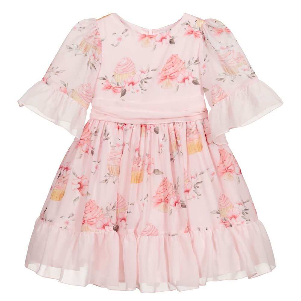 Patachou - Rosafarbenes Chiffonkleid mit Cupcakes | Childrensalon