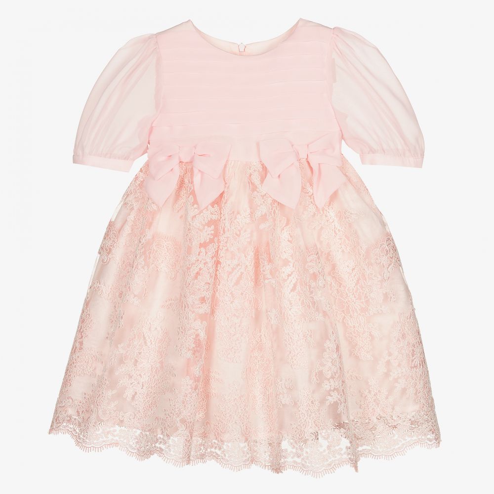 Patachou - Rosa Chiffonkleid mit Spitze  | Childrensalon