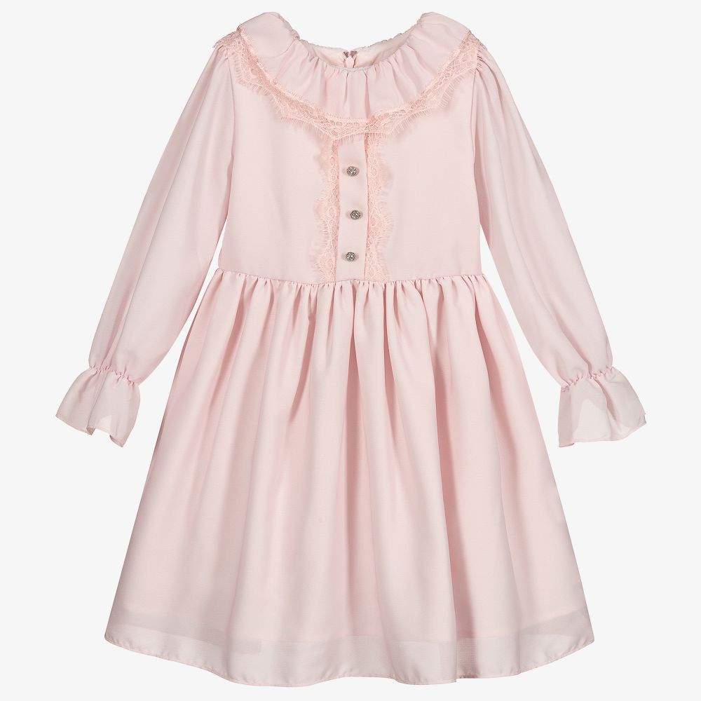 Patachou - Pink Chiffon & Lace Trim Dress | Childrensalon