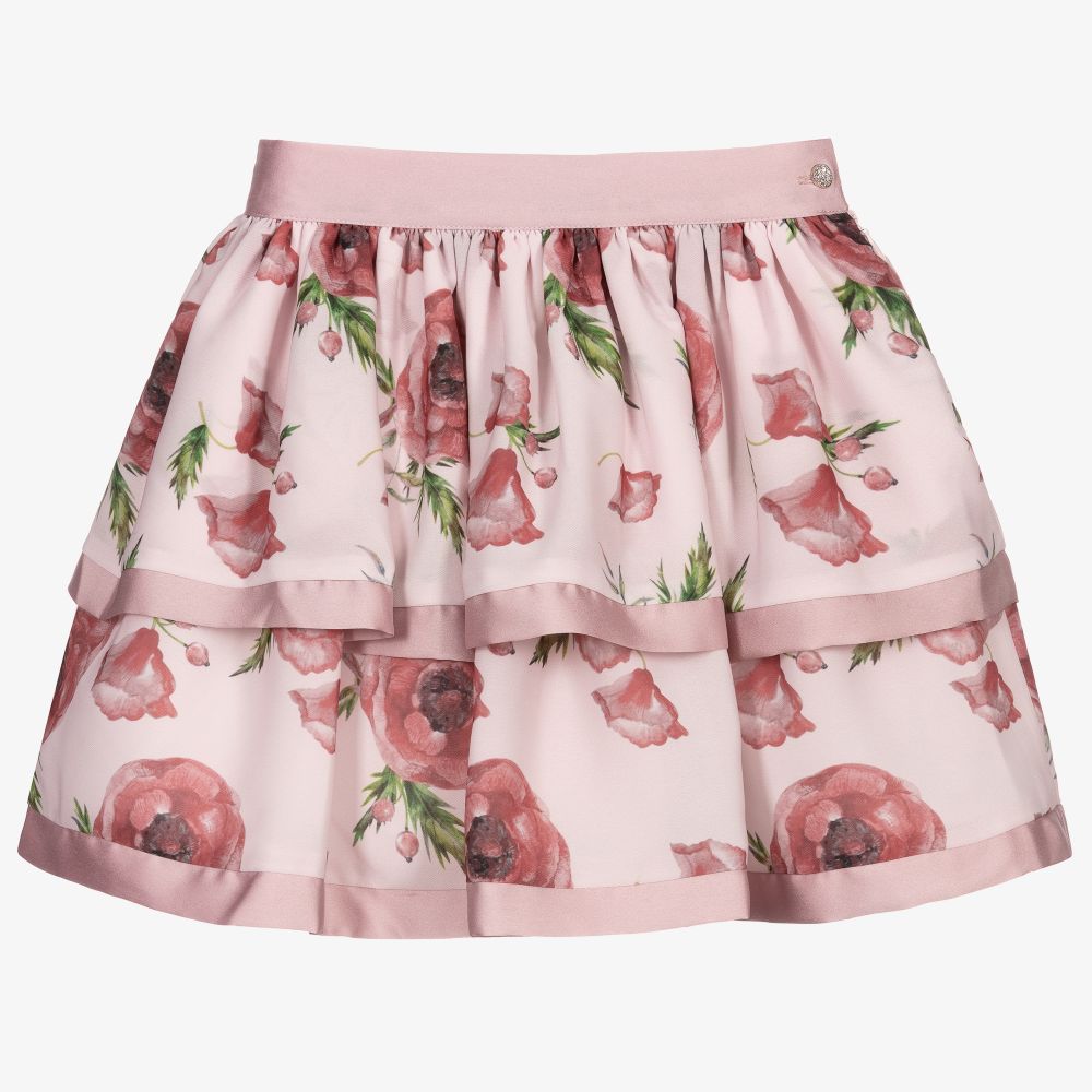 Patachou - Rosa Chiffonrock mit Mohnblumen-Print | Childrensalon