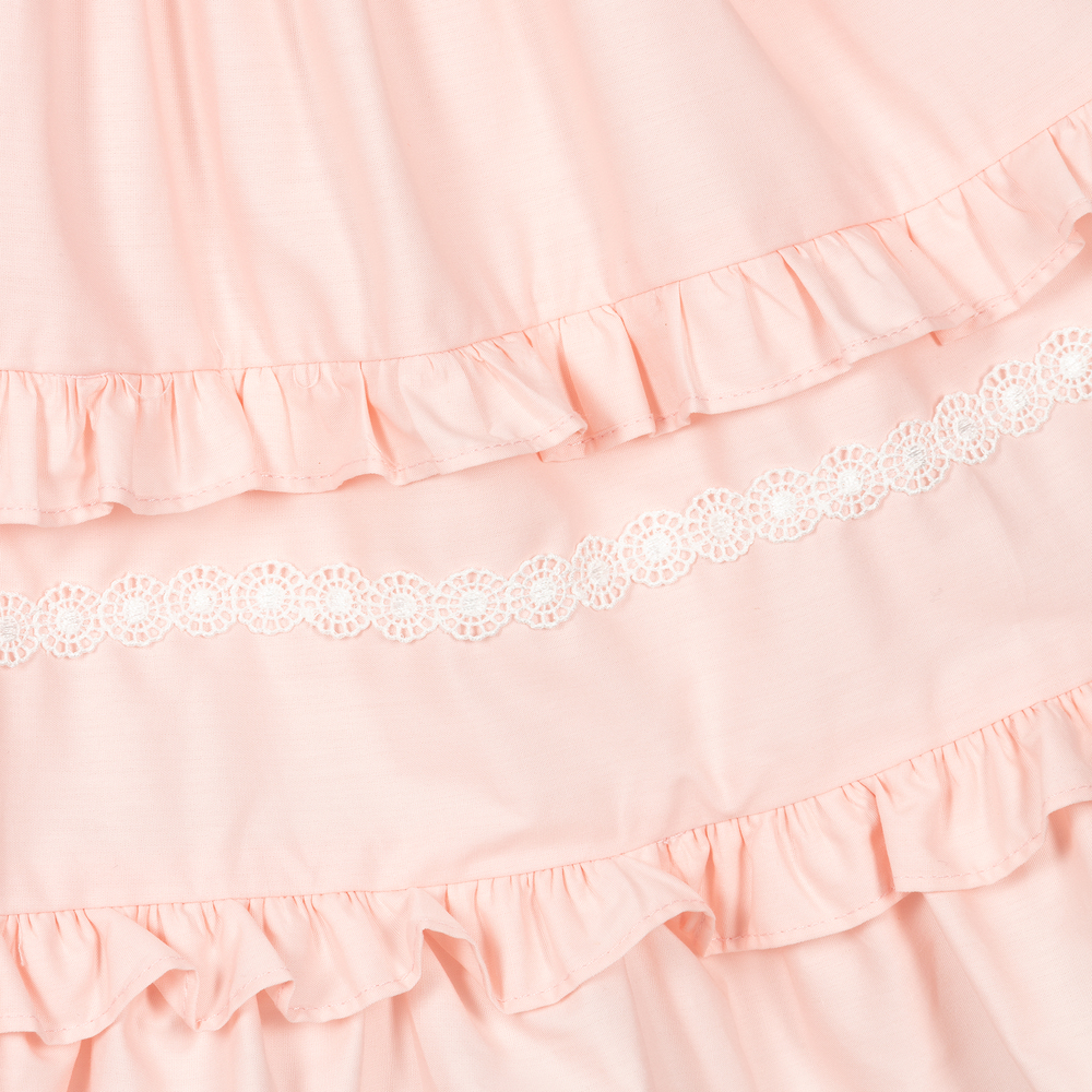 Patachou-فستان قطن بوبلين مزين بكشكش لون زهري باهت | Childrensalon Outlet