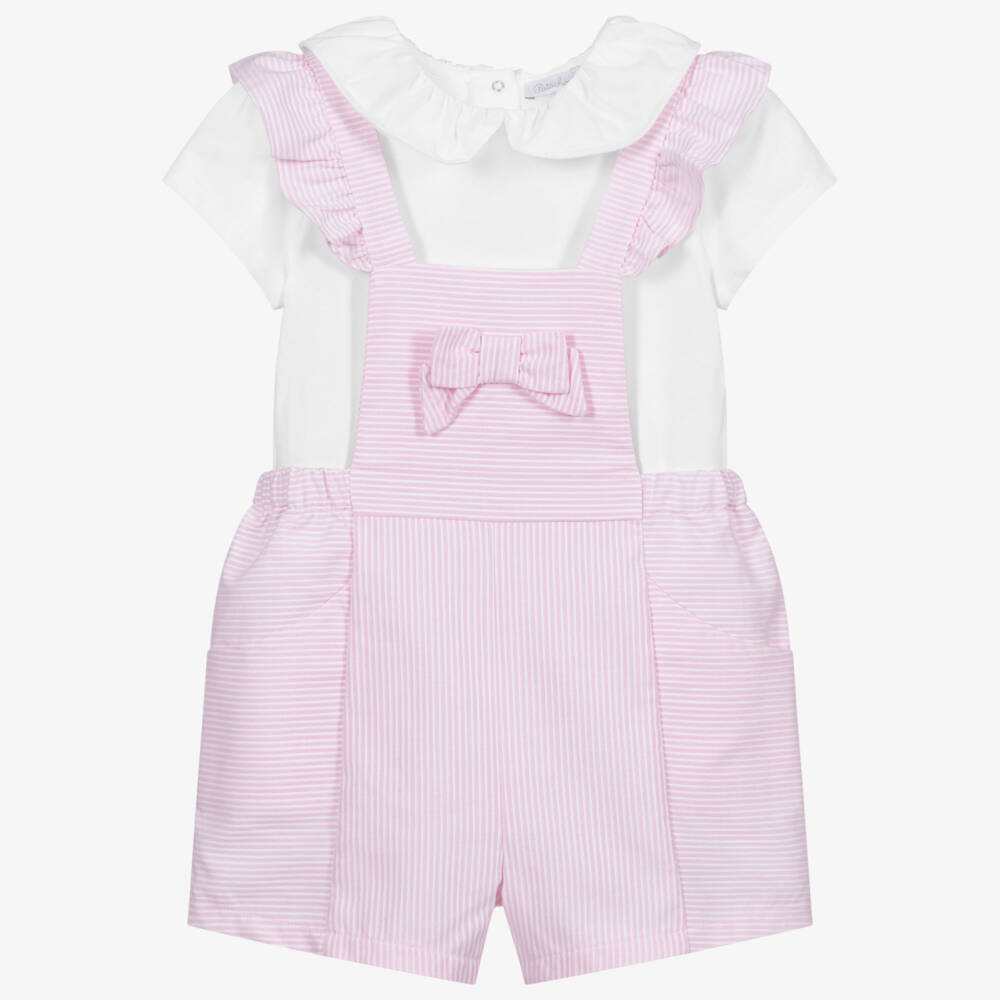 Patachou-Pink Dungaree Shorts Set | Childrensalon Outlet