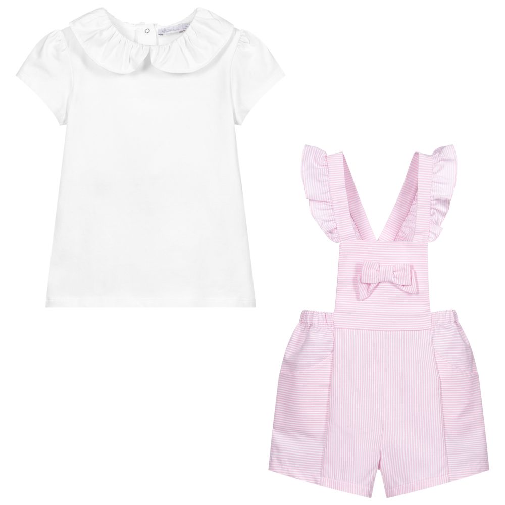 Patachou-Pink Dungaree Shorts Set | Childrensalon Outlet