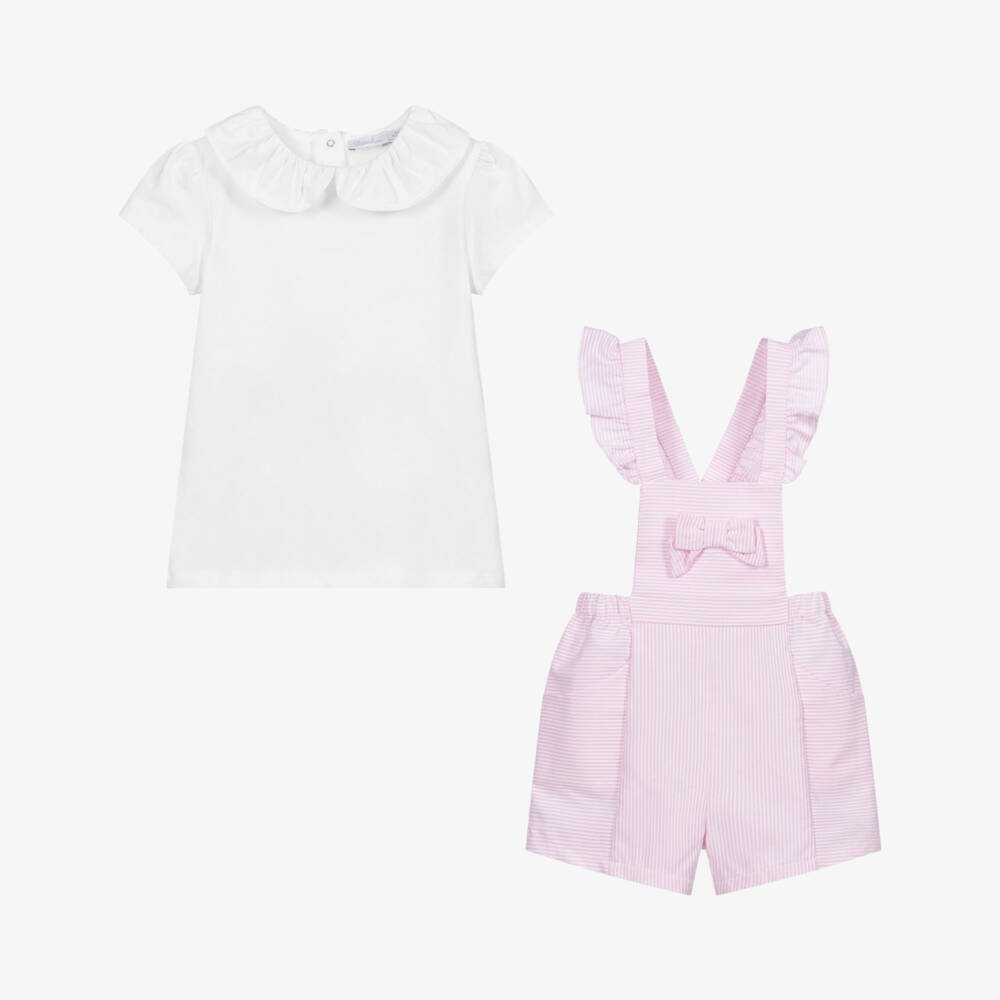 Patachou-Pink Dungaree Shorts Set | Childrensalon Outlet