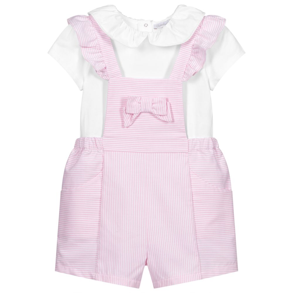 Patachou - Pink Dungaree Shorts Set | Childrensalon