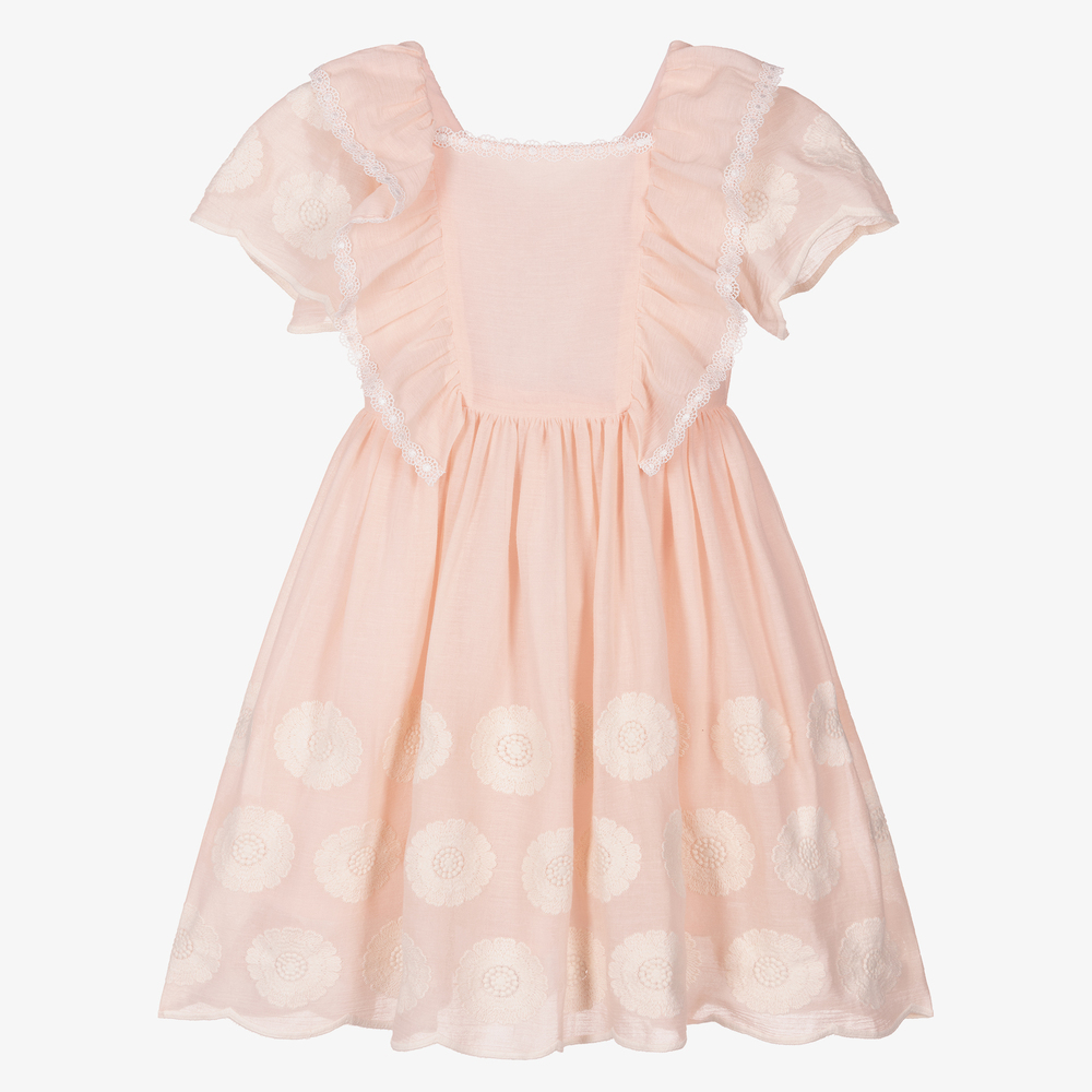 Patachou - Pink Embroidered Voile Dress  | Childrensalon