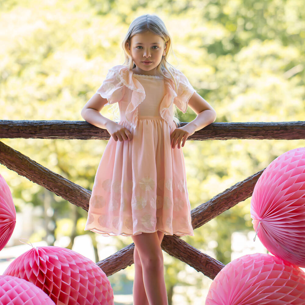 Patachou-Pink Embroidered Voile Dress | Childrensalon Outlet