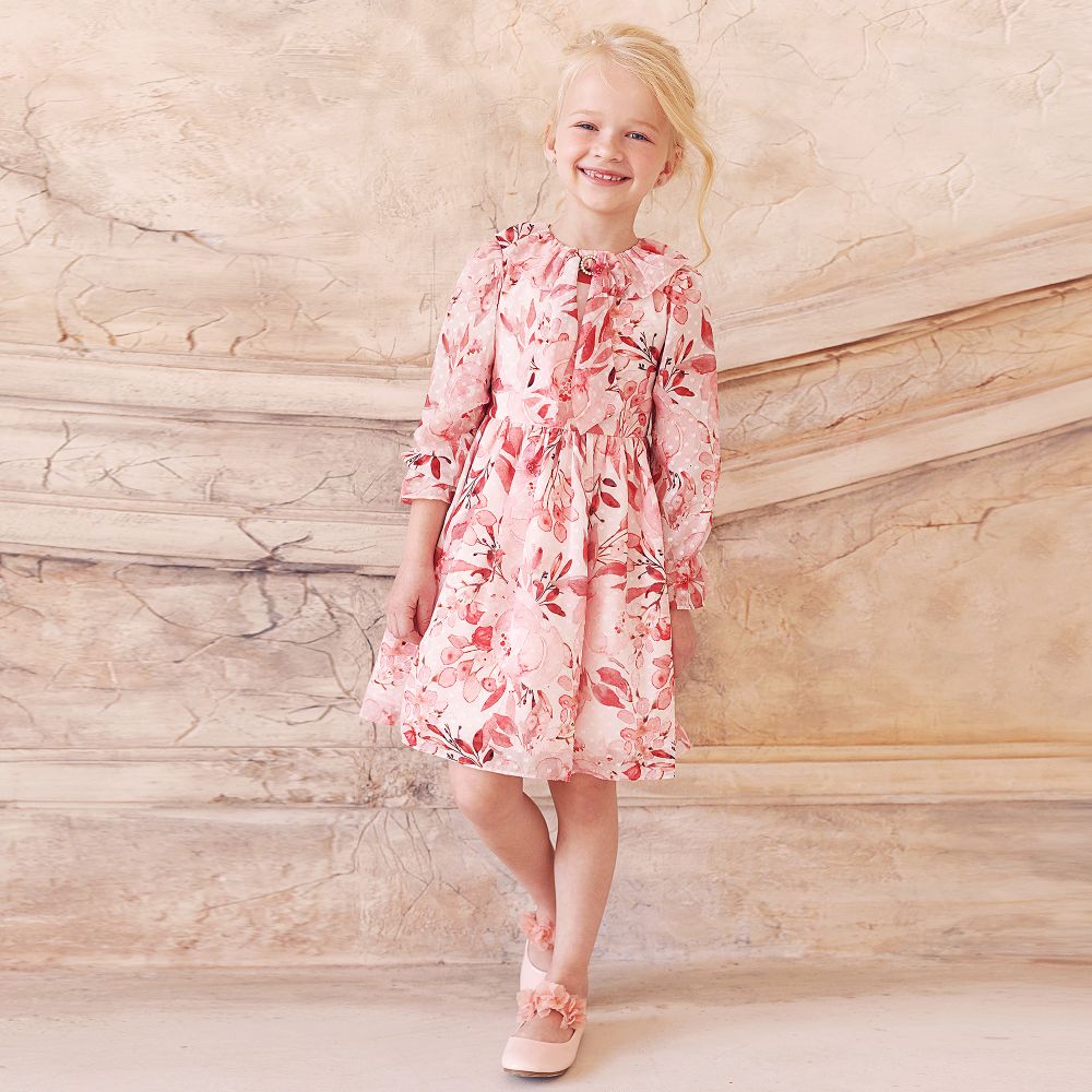 pink floral chiffon dress