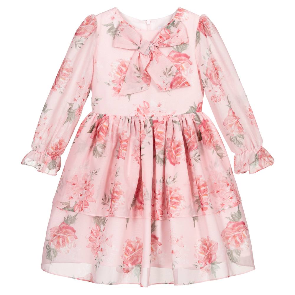 Patachou - Pinkfarbenes Chiffonkleid mit floralem Design | Childrensalon