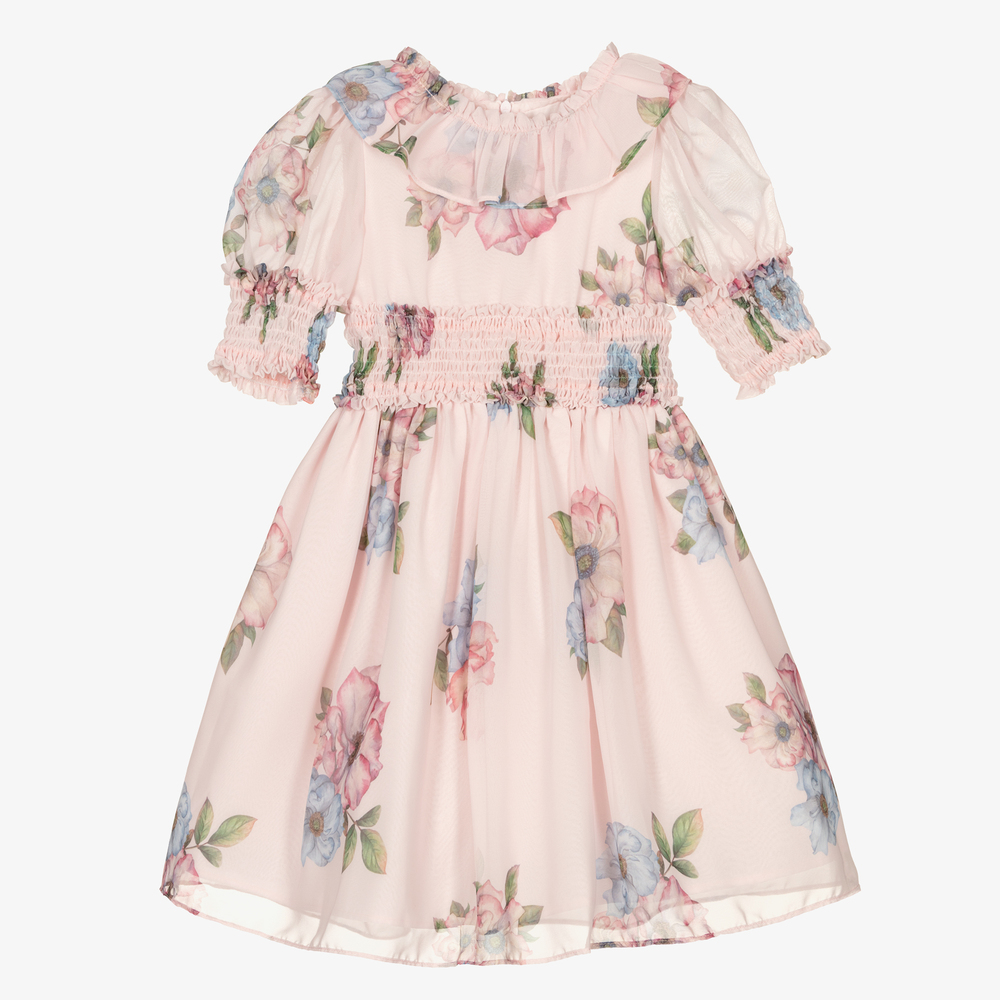 Patachou - Robe rose en mousseline à fleurs | Childrensalon