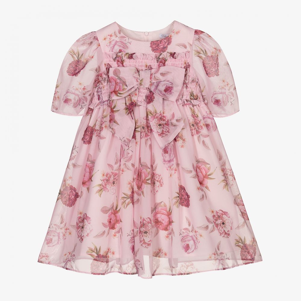 Patachou - Rosa Chiffonkleid mit Blumen  | Childrensalon