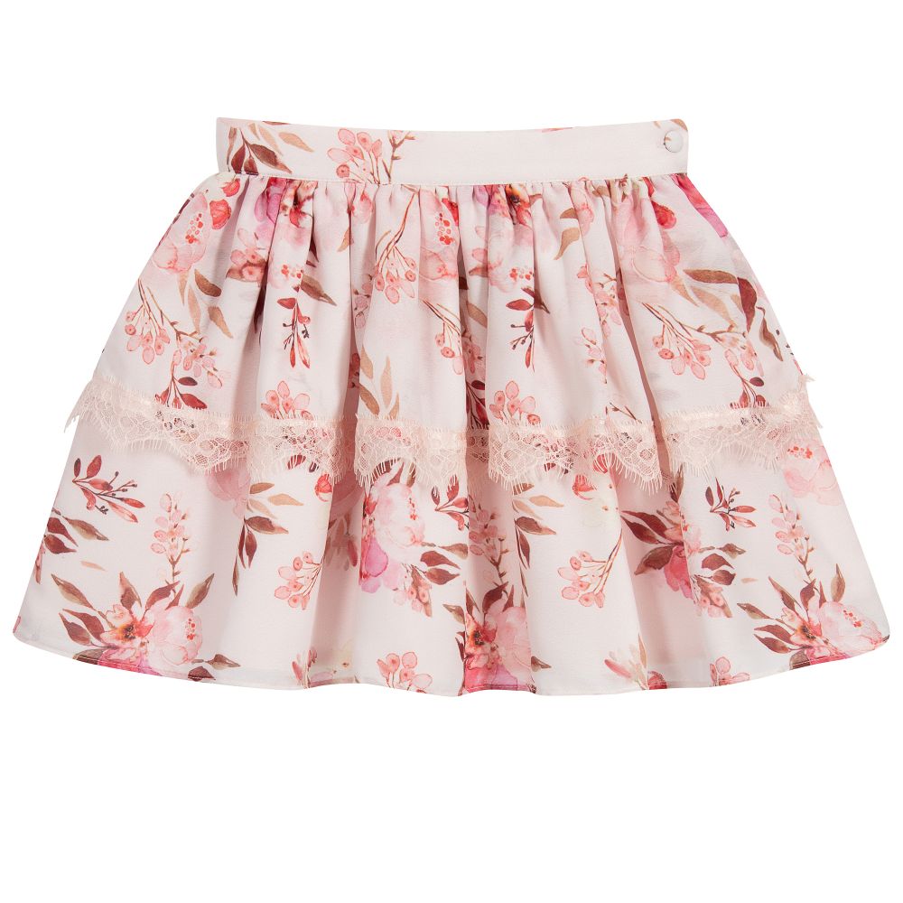 Patachou-Pink Floral Chiffon Skirt | Childrensalon Outlet