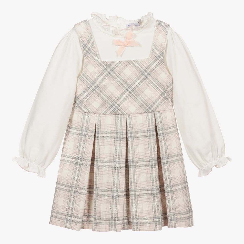 Patachou - Pink & Grey Checked Dress | Childrensalon