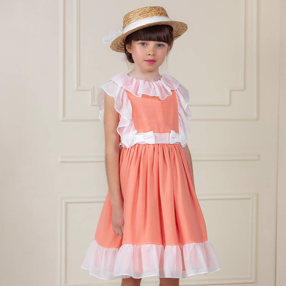 Patachou-Платье из шифона цвета слоновой кости и розового цвета | Childrensalon Outlet