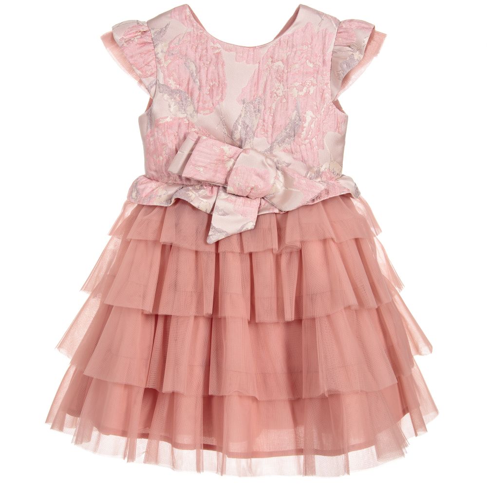 Patachou Haute Couture-Pink Jacquard & Tulle Dress | Childrensalon Outlet