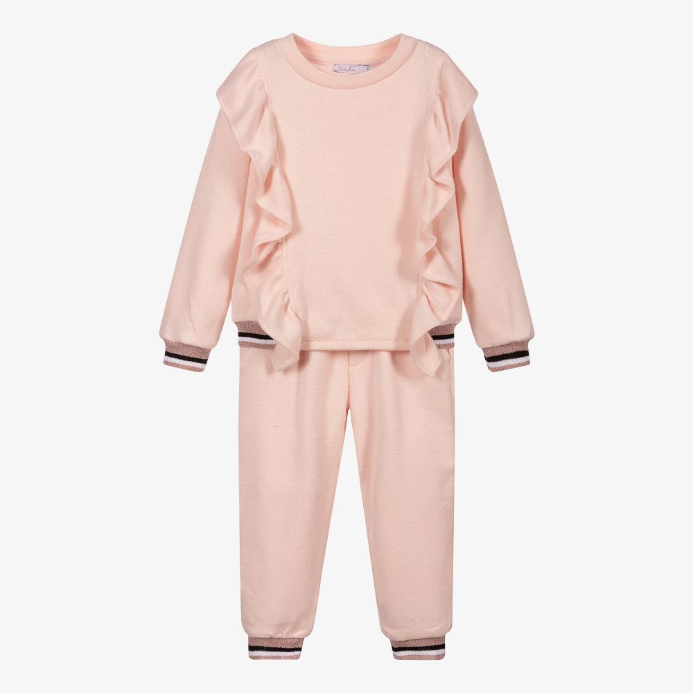 Patachou - Pink Knitted Ruffles Tracksuit | Childrensalon