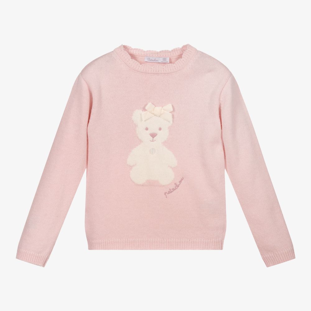 Patachou - Pink Knitted Teddy Sweater | Childrensalon