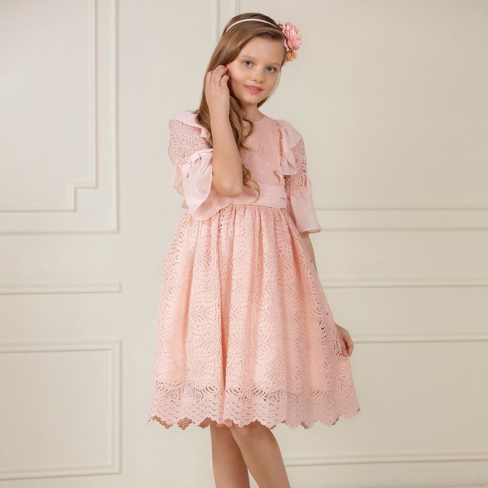 Pink lace chiffon dress online