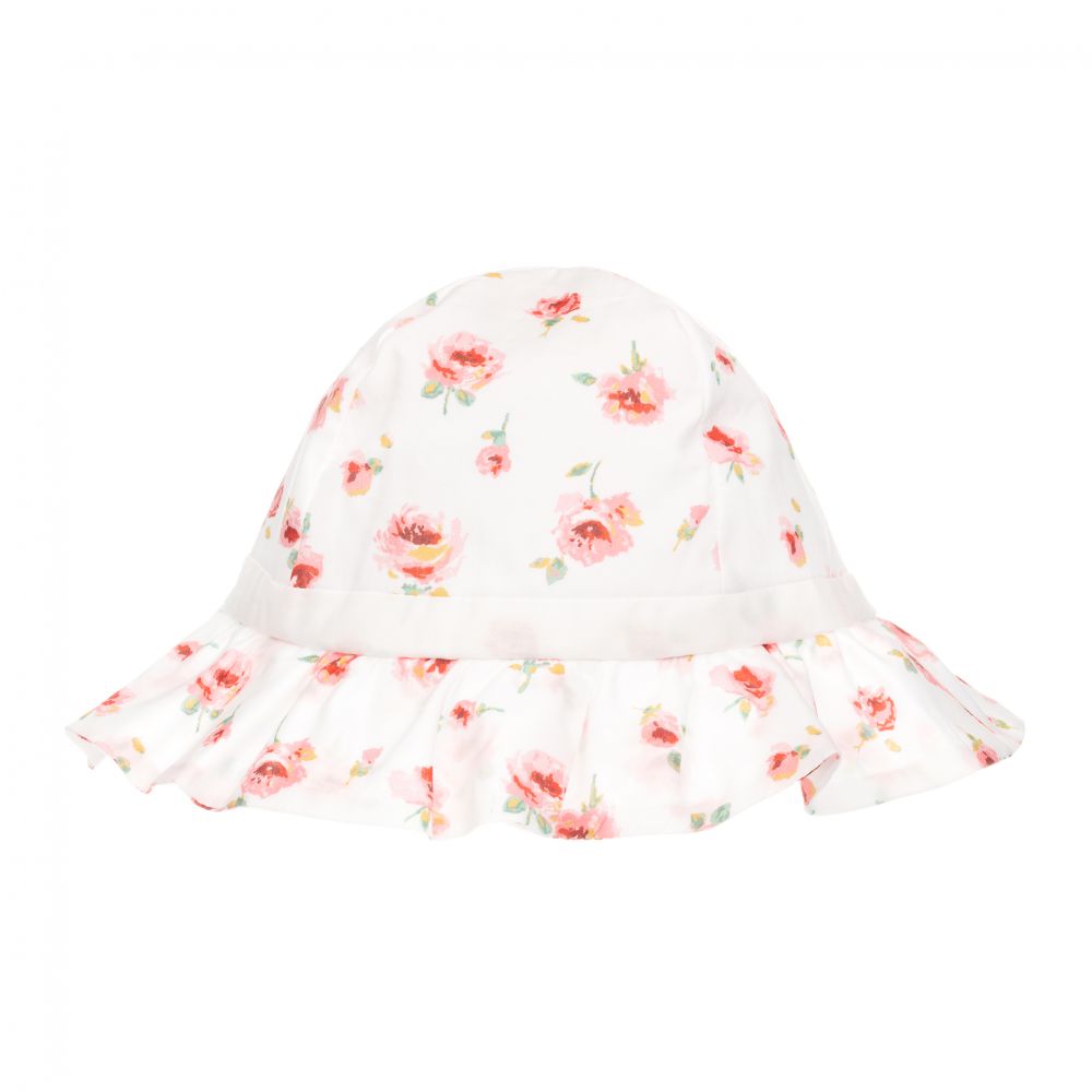 Patachou-Белая детская шапочка с розовым цветочным рисунком | Childrensalon Outlet