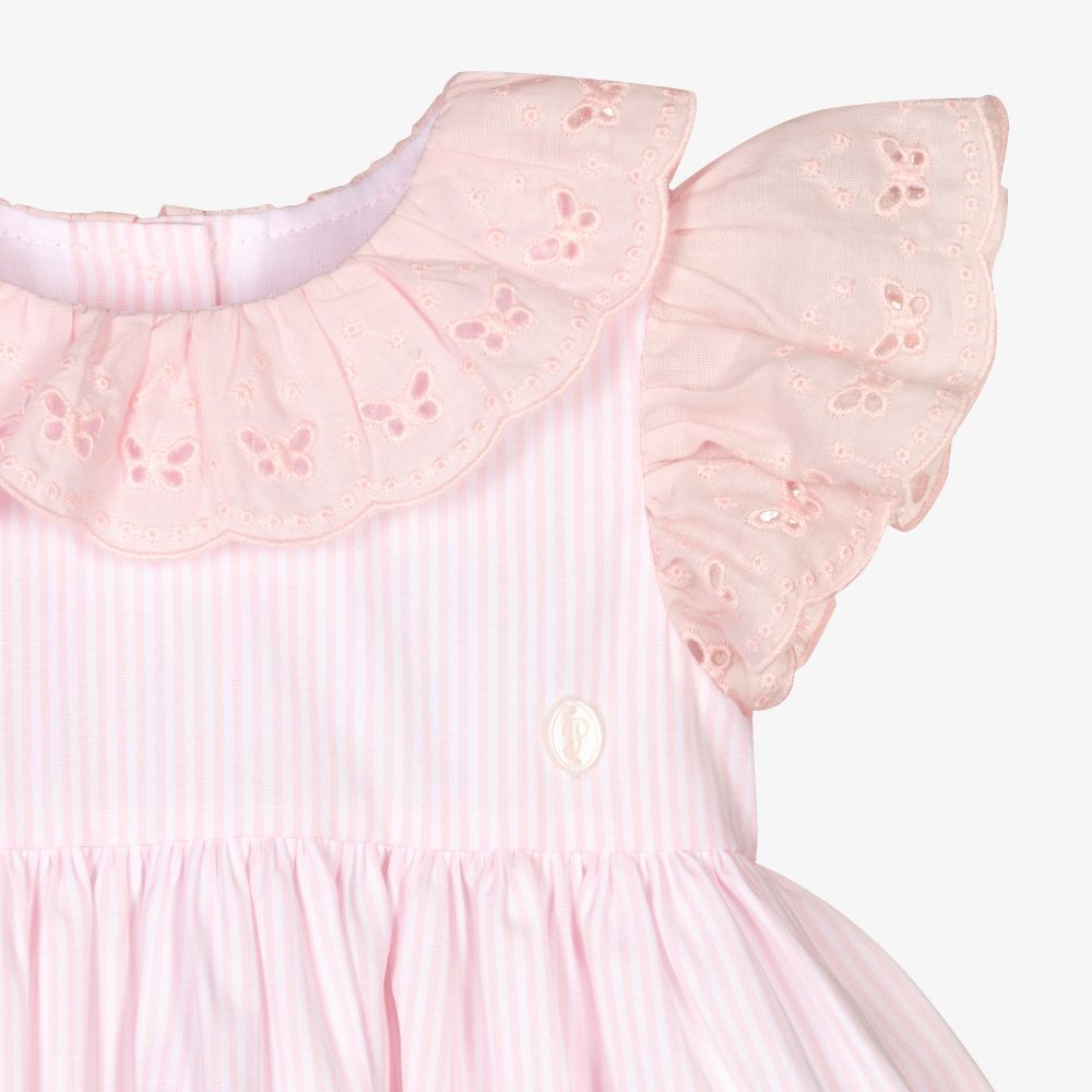 Patachou-فستان قطن بوبلين مقلم لون زهري وأبيض للمولودات | Childrensalon Outlet