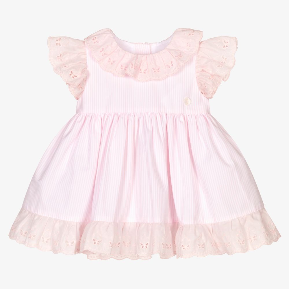 Patachou - Rosa gestreiftes Baby-Baumwollkleid | Childrensalon