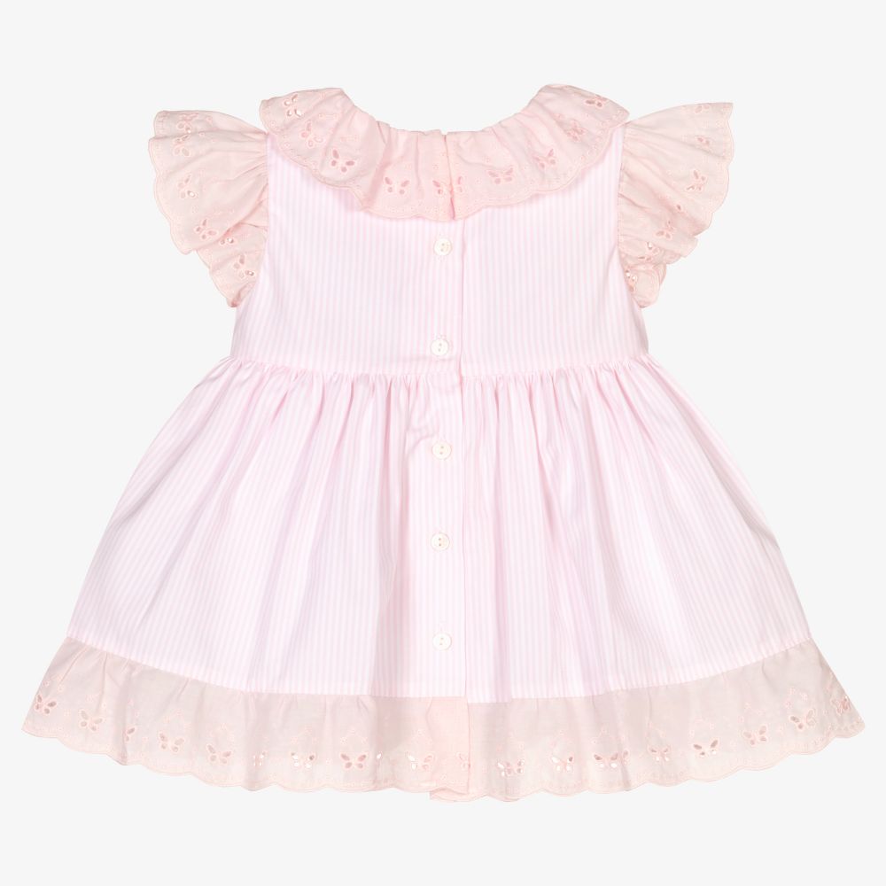 Patachou-فستان قطن بوبلين مقلم لون زهري وأبيض للمولودات | Childrensalon Outlet