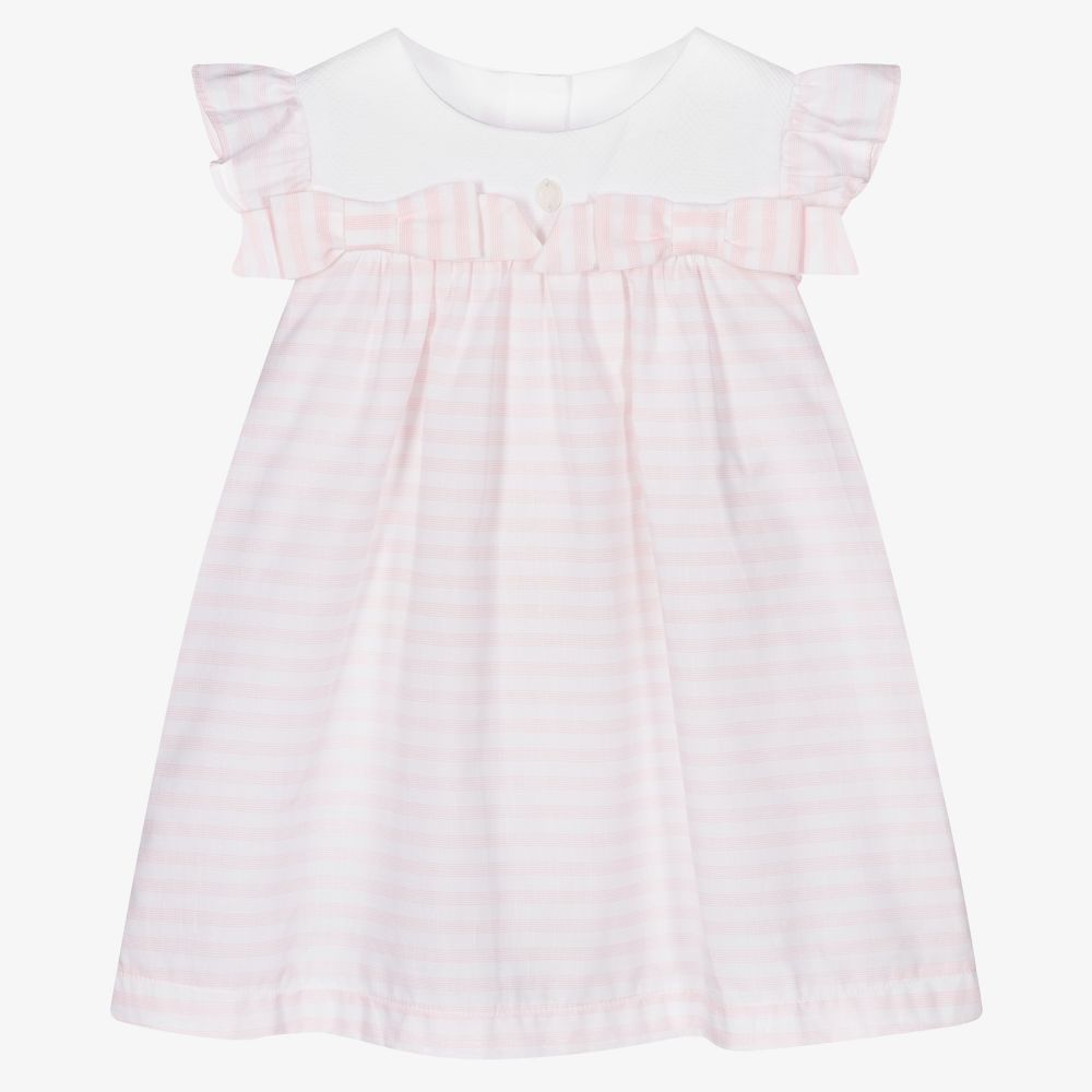 Patachou - Rosa gestreiftes Baumwoll-Babykleid | Childrensalon