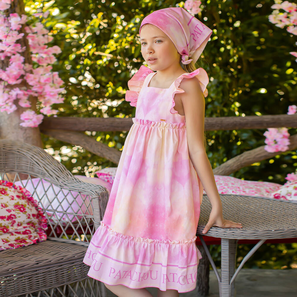 Patachou-Pink Tie Dye Logo Dress  | Childrensalon Outlet