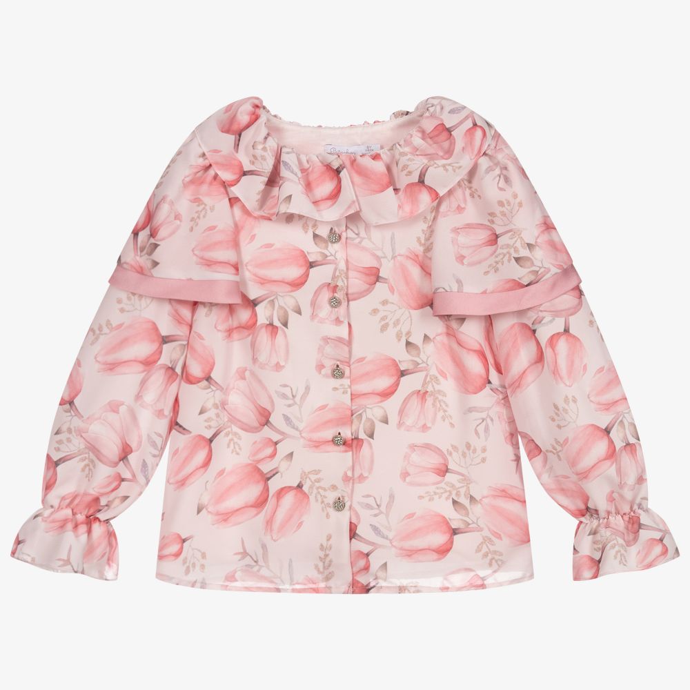 Patachou - Розовая шифоновая блузка с тюльпанами | Childrensalon