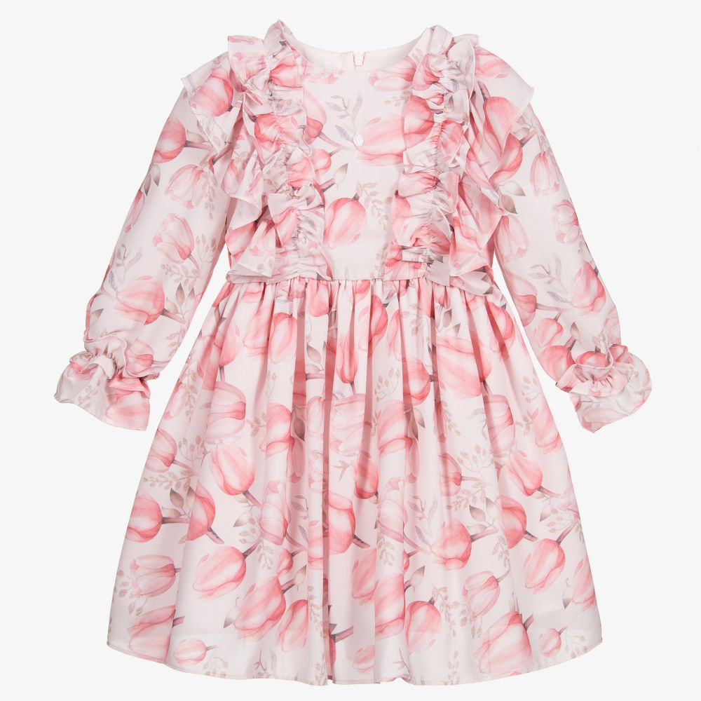 Patachou - Розовое шифоновое платье с тюльпанами | Childrensalon