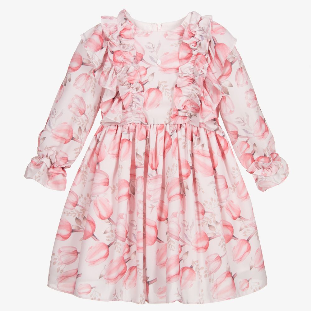 Patachou - Rosa Chiffonkleid mit Tulpen | Childrensalon