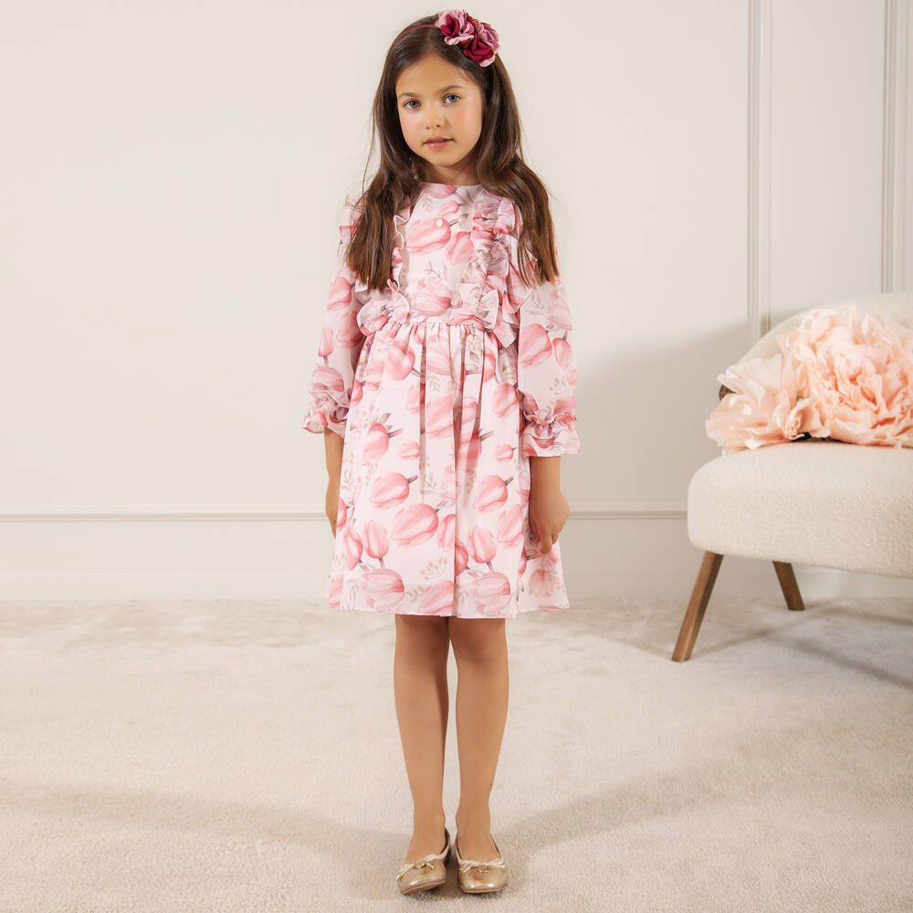 Patachou-Pink Tulip Chiffon Dress | Childrensalon Outlet