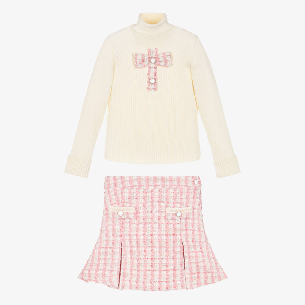 Patachou-Pink Tweed Skirt Set | Childrensalon Outlet
